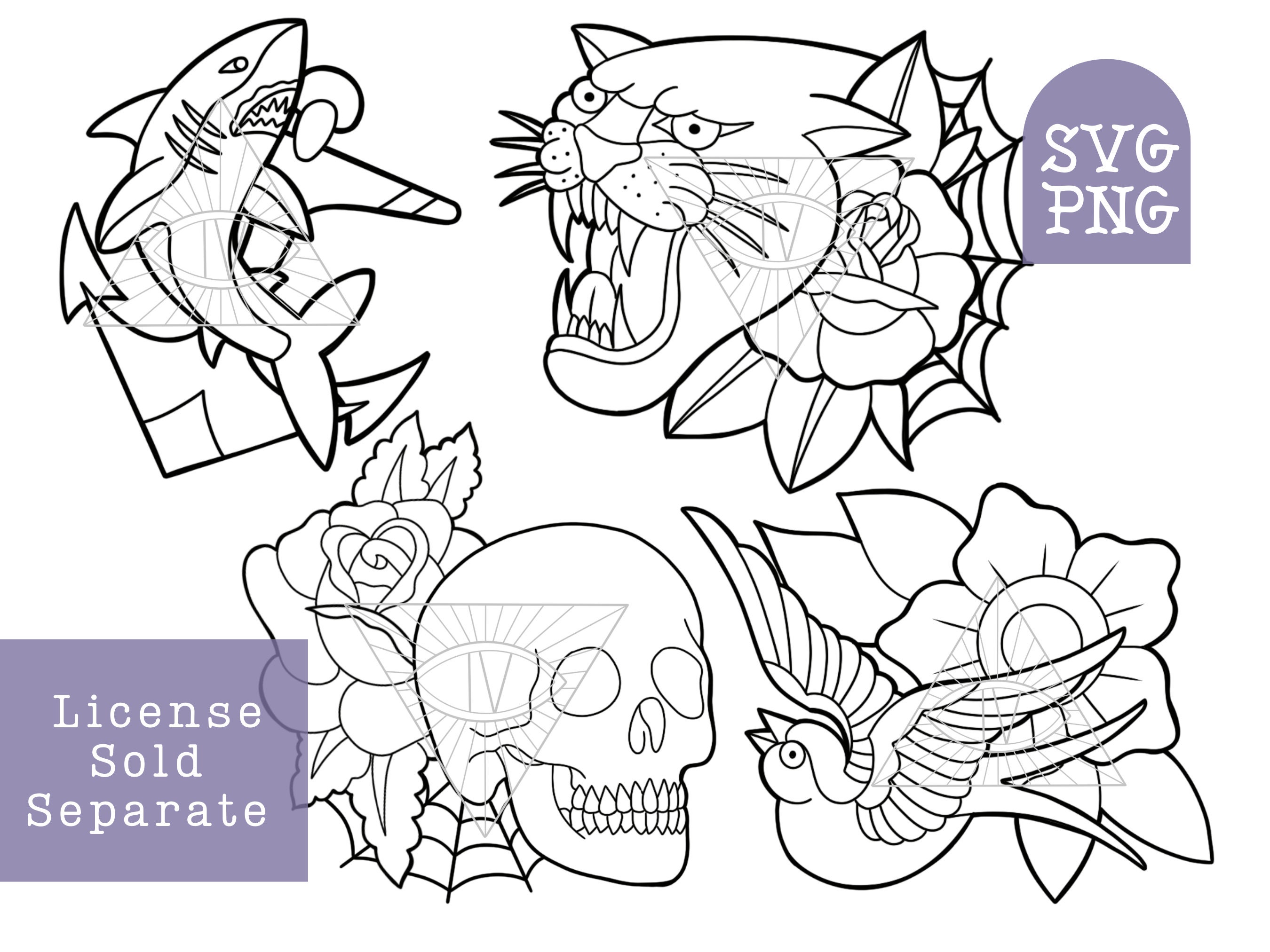Traditional Tattoo Flash SVG PNG Laser Cut Files Digital Etsy