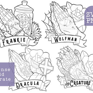Classic Horror Tattoo Hands SVG PNG Files Bundle | Laser Cutting Designs for DIY Projects