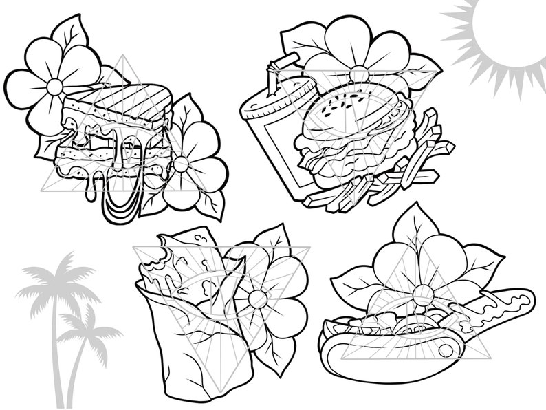 Food Tattoo SVG PNG Bundle Cutting Files for Cricut Digital Etsy