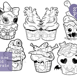 Spooky Cute Cupcakes Goth PNG SVG ClipArt Files