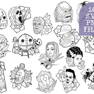 Classic Horror Tattoo SVG PNG Mega Bundle Digital Files for Cricut Projects/Shirts/Tumbler/Mug