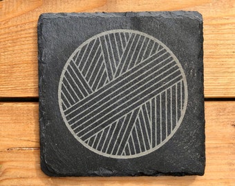 Slate Drinks Coaster with Yarn Design - Ideal gift for Knitter or Crocheter *Laser Engraved Slate Coaster, Knit, Crochet, Yarn*