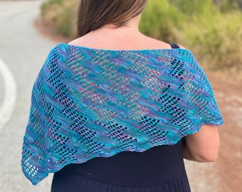 Shawl Knitting Pattern - Lasso the Moon. PDF Knitting Pattern for a one skein, 4ply yarn, easy lace, asymmetrical shawl