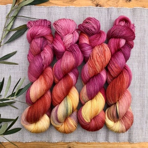 Hand Dyed Yarn. Sunset colour yarn. Sock yarn for knitting or crochet. Merino and Nylon yarn. Hand Dyed Skein of yarn.