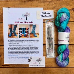 Beginner Sock Knitting Kit - includes: pattern with full video tutorials, a skein of hand dyed sock yarn, double pointed needles