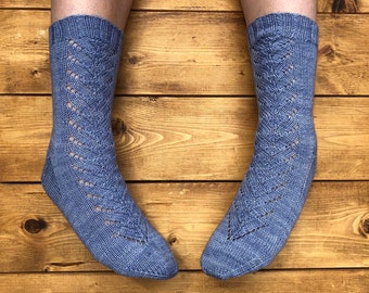 Sock Knitting Pattern PDF (Coxswain Socks) *knitted top down, 3 adult sizes, easy lace pattern, links to video tutorials included*