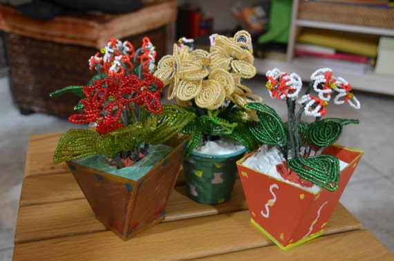 Bead Flowers Vase Etsy