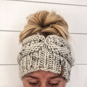 Messy bun/ponytail knitted winter hat