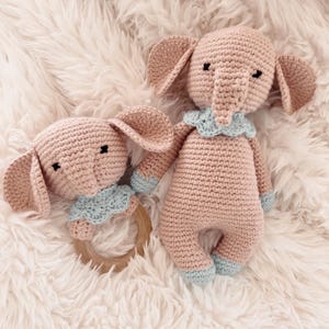 Crochet Elephant stuffed animal and rattle gift set