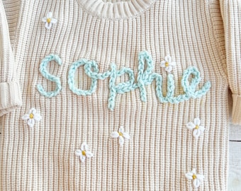 Custom name and daisy embroidered sweater