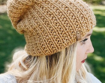 Wool and acrylic yarn knitted slouchy beanie