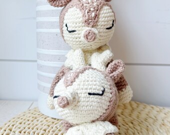 Crochet reindeer stuffed animal and rattle gift set