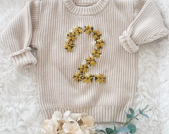 Sunflower 2 hand embroidered birthday sweater