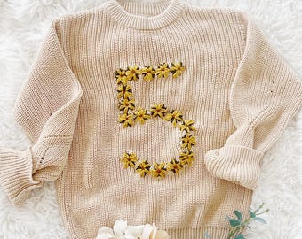 Floral 5 hand embroidered birthday sweater