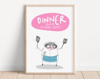 Dinner time print • Dinner lady art