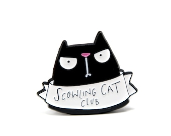 Scowling black cat enamel pin badge • Black cat pin • grumpy cat pin badge