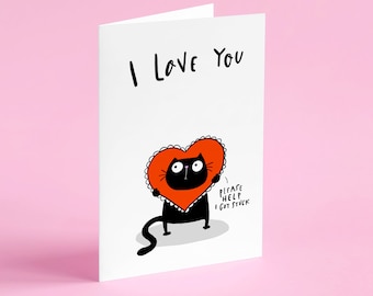 Black cat Valentines card • Cute cat Valentines card