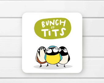 Bunch of tits coaster • Garden birds drinks coaster • Birds place mat • Blue tit coaster