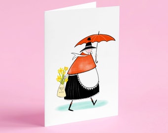 Welsh cakes and Daffodils card • Welsh lady card