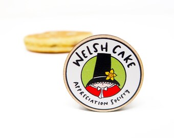 Welsh cake appreciation society pin badge • Welsh lady pin