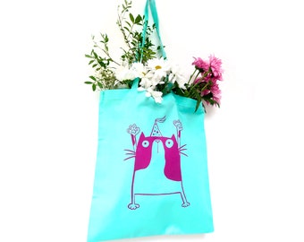Party cat tote bag • Cat bag • Screen printed bag