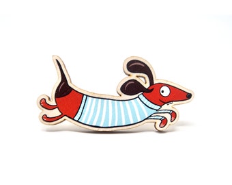 Wooden sausage dog pin • Dachshund pin badge • eco pin badge