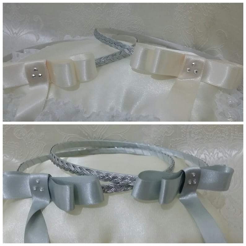 PILLOW Handmade Orthodox Wedding Crowns Tiaras SILVER Wreath Greek STEFANA