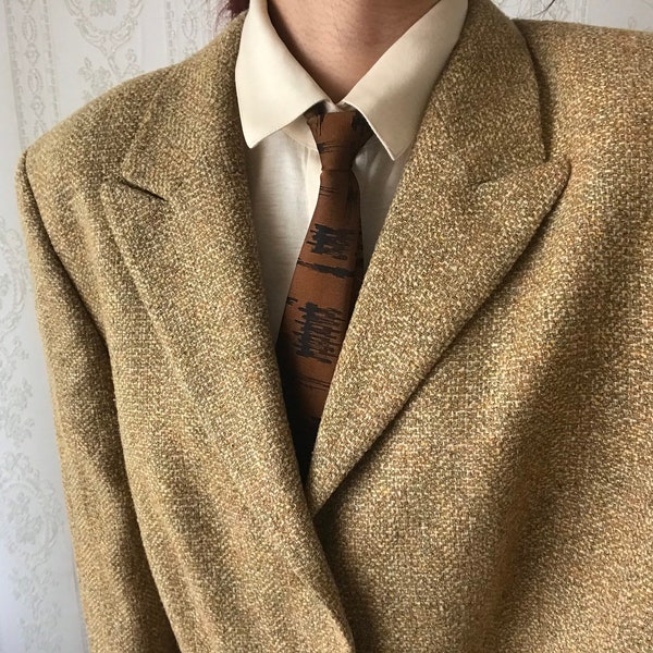 Vintage Silk blend Wheat tweed Blazer/ Jacket/ S - petite XL