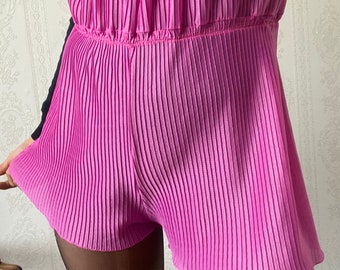 Vintage Pink Plisse High Waisted Shorts Romper/ M