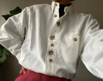 Vintage Unisex Linen Cotton Folklore Shirt/ M -  XL