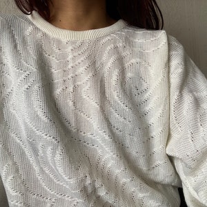 Vintage Weiß Baumwollmischung Pullover / Pullover / M - L