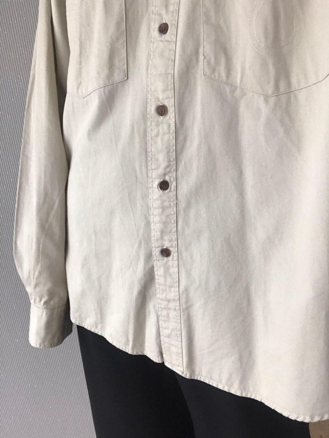Vintage Unisex off White button down Cotton Long Sleeve Shirt/ | Etsy