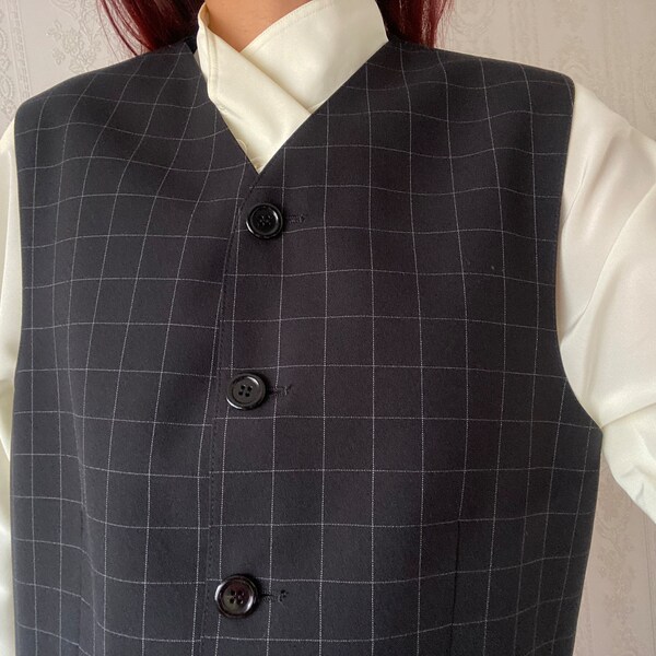 Vintage Black Checkered Waistcoat/ Vest/ M