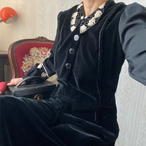 Antique Black Cotton Velvet hand stiched  Dress/ XS - S