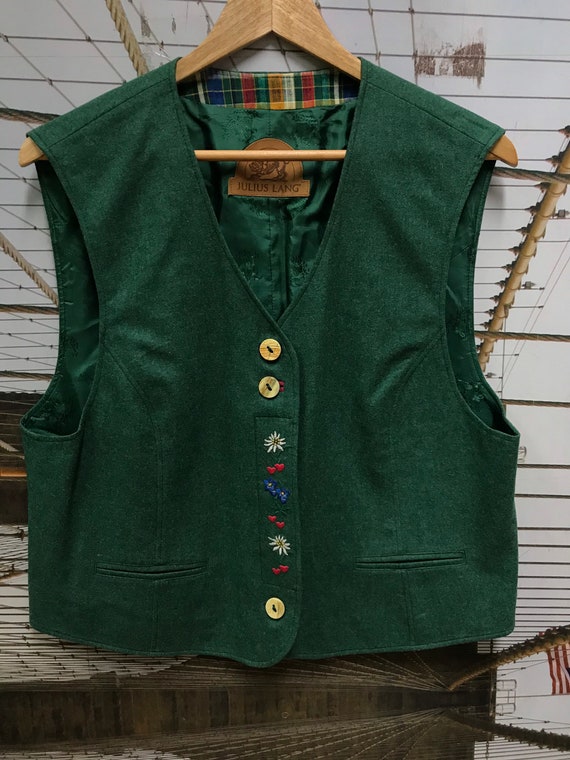Vintage Forest Green fleece Wool Vest/ Waistcoat/… - image 8