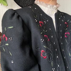 Vintage Black Wool Folklore Jacket/ Bolero/ M - L