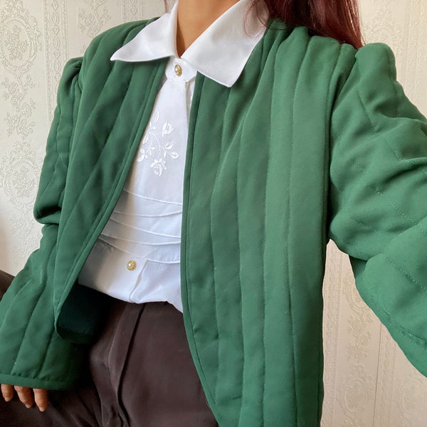 Vintage Green Quilted Chiffon Bolero/ Jacket/ XL