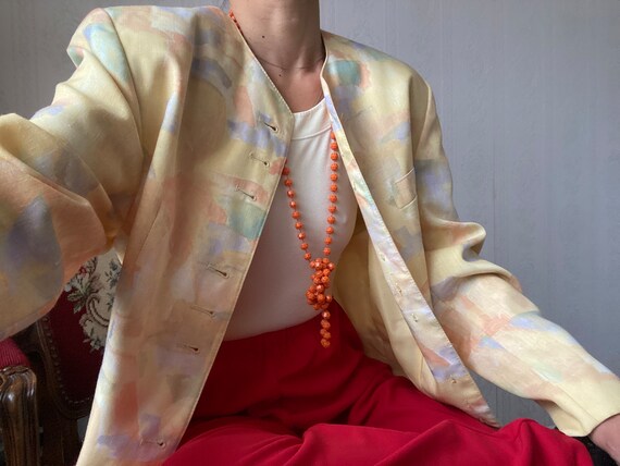 Vintage Yellow Crazy Pattern Collarless Jacket/ M - image 8