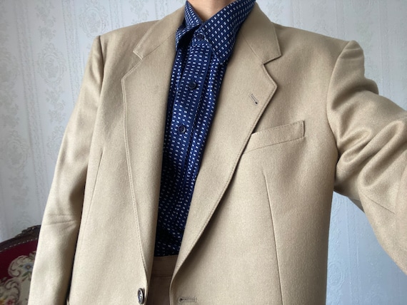 Vintage Unisex Khaki Beige Wool Blazer/ Jacket/ S… - image 6