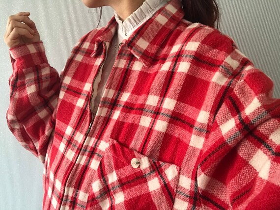 Vintage Unisex Cotton Fleece Tartan Zipper Long Sl
