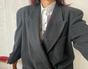 Vintage Anthracite Wool blend double breasted Blazer/ M