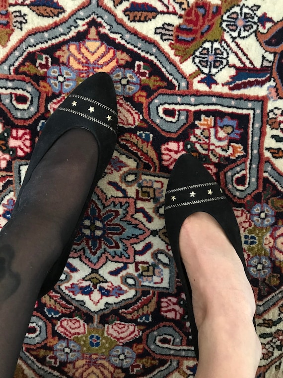 Vintage Black Gold Suede Pumps/ Shoes/