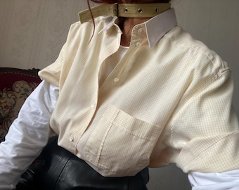 Vintage matte Yellow Van Laack Cotton Short Sleeve Shirt/ L - XL