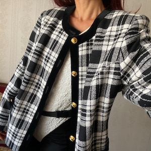 Vintage Black White Tweed Jacket/ L