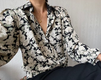 Vintage Floral Long Sleeve Blouse/ L - XL
