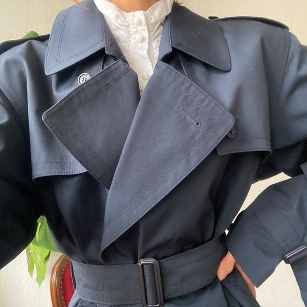 Trench matelassé bleu marine vintage/ XL