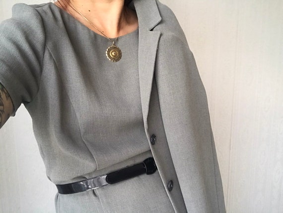Vintage Grey 2-piece Dress Set/ Suit/ Skirt Suit/