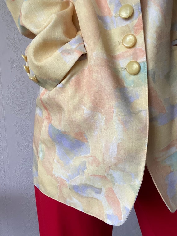 Vintage Yellow Crazy Pattern Collarless Jacket/ M - image 6