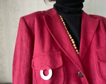 Vintage Raspberry Pure Linen Blazer/ Jacket/ L
