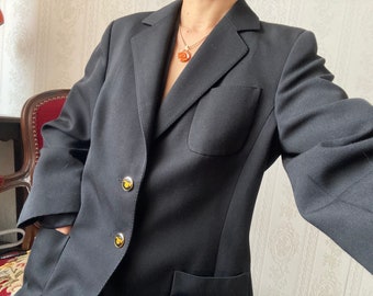 Vintage zwarte wolmix blazer/m